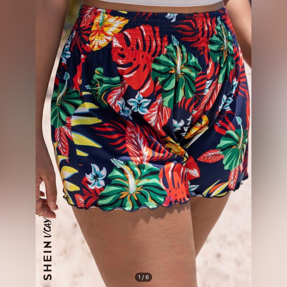 Floral shorts.